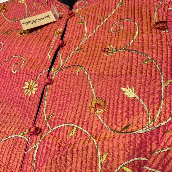 SAM HILU'S CLASSICS REVERSIBLE QUILTED JACKET FLORAL METALLIC PINK / BLACK - Picture 3 of 9